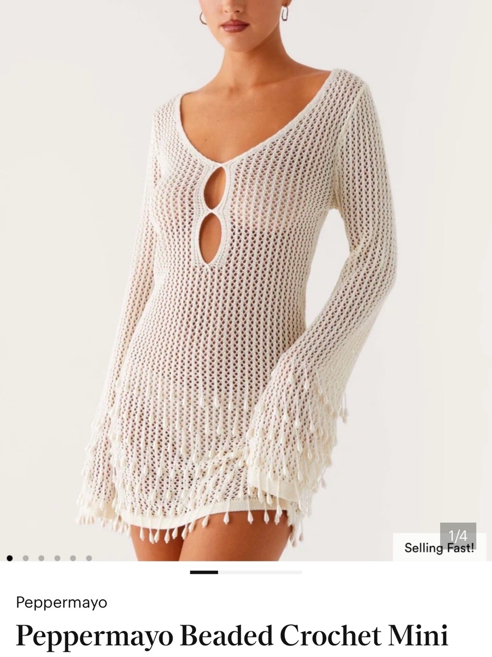 Peppermayo Cream Beaded Crochet Keyhole Mini Cover-Up